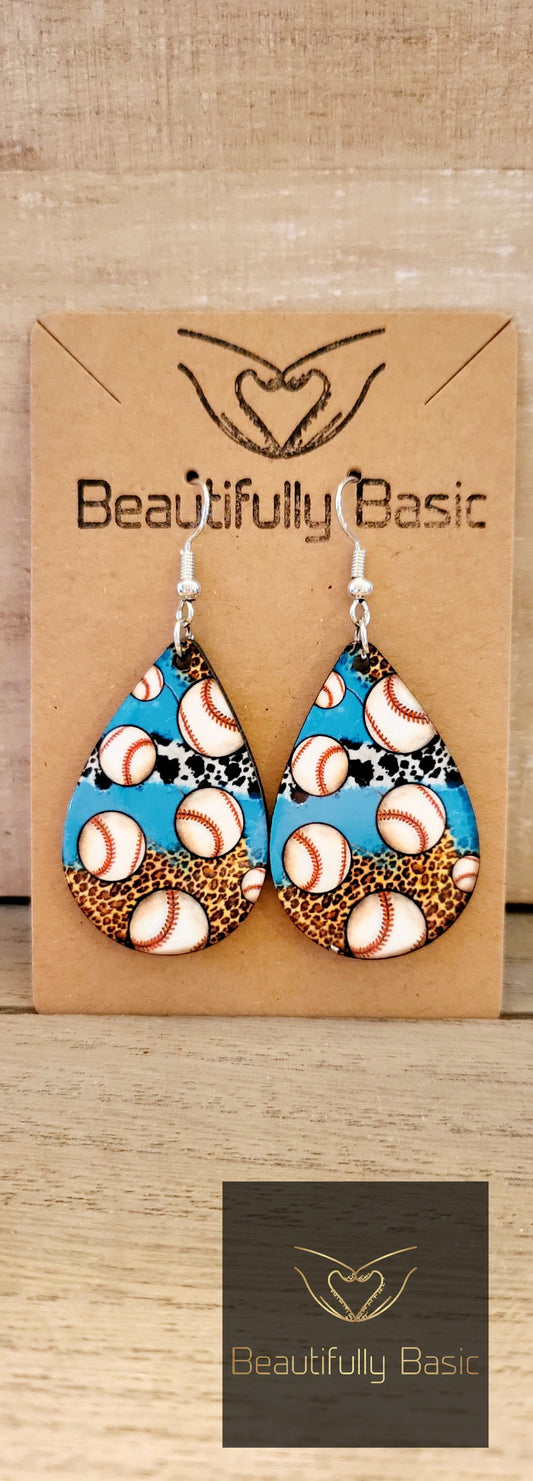 Baseball teal earrings